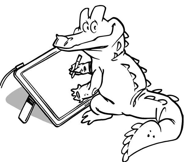 guillaume mazurage crocodile écriture tablette noir et blanc